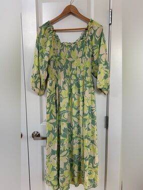Torrid Green and Cream Floral Smocked Dress Viscose Summer